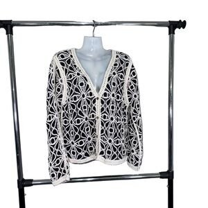 Solitaire  Black and White Crochet Sweater XL